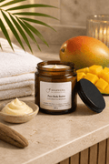 SOAPHERA Pure Body Butter Mango in a jar, a natural balancing body butter with White Kaolin Clay and a tropical mango scent, handmade in the UK
