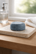 SOAPHERA Blue Pure Shampoo Bar, a natural handmade shampoo bar with Blue Serbian Clay and lavender vanilla scent for oily scalps and fine hair, made in the UK